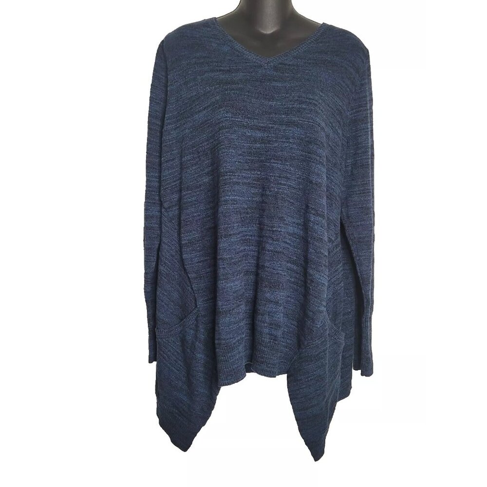 LOGO by Lori Goldstein Tunic Shirt Top Womens Large Blue Cotton Cashmere Pockets
